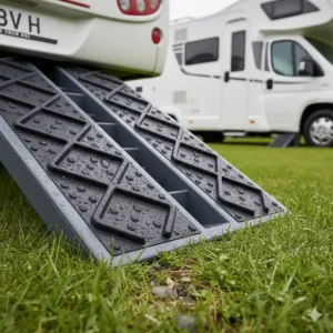 The underside of a heavy-duty levelling ramp featuring an anti-slip base for use on wet UK pitches.