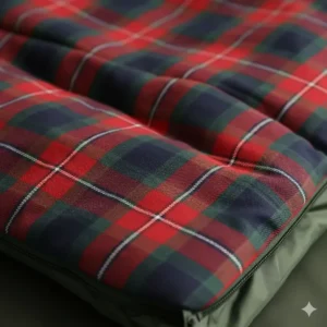 Close-up illustration of the breathable checked cotton lining inside a comfortable rectangular sleeping bag.