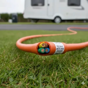 Cross-section of a 3-core 2.5mm heavy-duty orange or blue Arctic cable for caravan power.