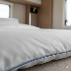 Close-up of breathable cotton fabric used in a short length caravan duvet.