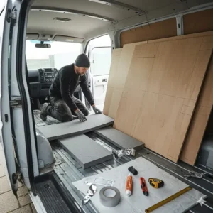 Step-by-step DIY campervan floor insulation and ply-lining for a VW Transporter project.