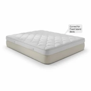 Close-up illustration of a memory foam mattress with rounded corners designed for a caravan fixed island bed.