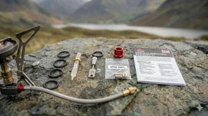 The MSR WhisperLite International field maintenance kit with O-rings and lubricant for long-term stove reliability.