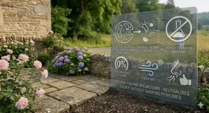 A clear graphic explaining how natural enzyme action neutralises waste odours without the use of harsh chemical masking perfumes.