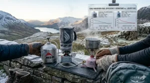 A diagram showing fuel consumption for Jetboil and MSR stoves during a winter expedition in the Cairngorms.