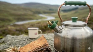 Detail of the safety whistle cap on a Ghillie Kettle, a key feature for British campers.