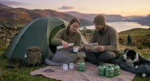 Camping gas canister being used safely in cold conditions.