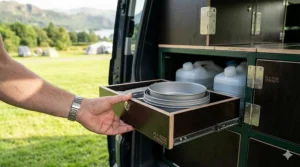 High-performance portable camping stove on a stable prep area with kitchen essentials.