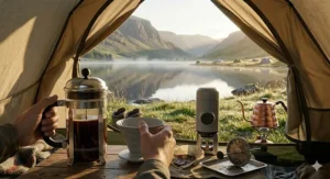 A compact, durable French press ideal for hiking and camping adventures