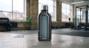 High-grade stainless steel construction of a tough insulated water bottle built for daily gym use.