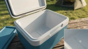 An open view of the mini cool box interior, highlighting the smooth, easy-clean antimicrobial liner.