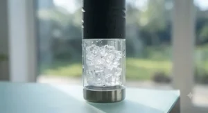Double-walled vacuum insulated sports water bottle keeping drinks ice-cold on a warm summer day outdoors.