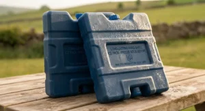 Durable, hard-shell ice packs designed for extended cooling in a large camping cool box.