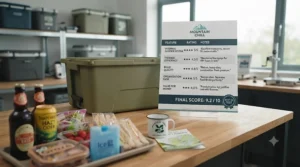 Efficient food storage using a fitted cool box divider inside a motorhome kitchen setup.