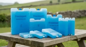 A collection of reusable gel ice packs suitable for keeping food chilled in a cool box.
