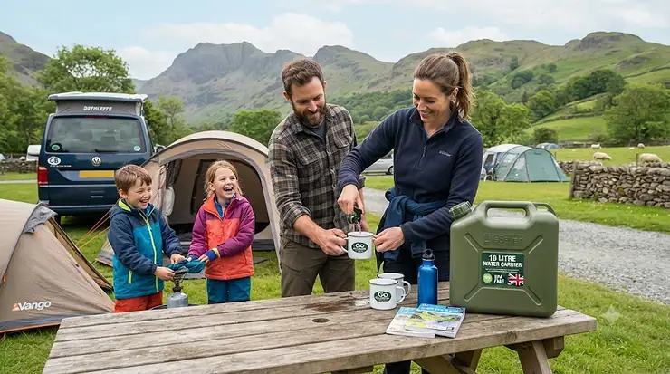 A durable 10-litre water carrier with a tap, ideal for camping and outdoor trips in the UK. 10 litre water carrier