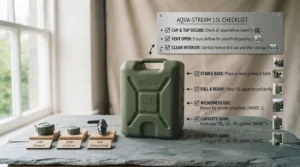 Infographic checklist for choosing the best water carrier for camping in the UK.