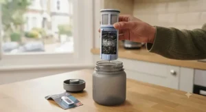 Hands swapping out a replaceable carbon filter cartridge for a budget water bottle.