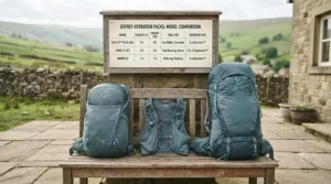 Summary table comparing capacities, weights, and features of top-rated hydration packs.