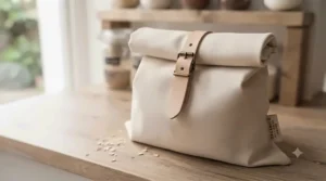 Demonstration of the secure roll-top seal on a cheap food storage sack to keep out moisture and pests.
