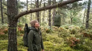 A lightweight, empty bear bag for backpacking neatly compressed and packed into an outdoor rucksack pocket