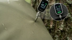 Tear-resistant exterior fabric of an odour-proof bear bag engineered to withstand rugged terrain across British national parks.
