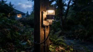 A practical LED lantern for caravan plugged in near a mains campsite hook-up point