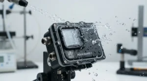 A detailed infographic showing a waterproof LED lantern and explaining water resistance protection levels.